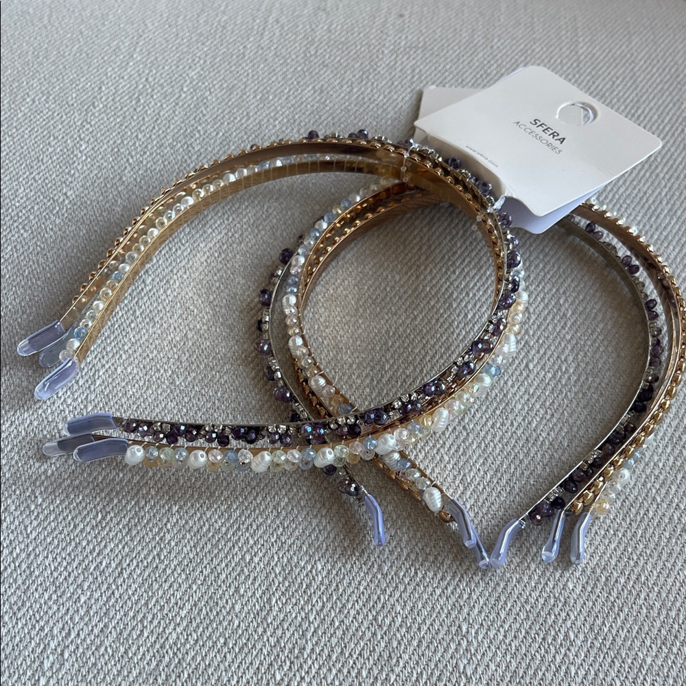 SFERA Bejeweled Headband Set | 3 Pack | Gold & Silver Tone | NWT